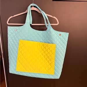 Quilted Tote Bag in Blue and Yellow
